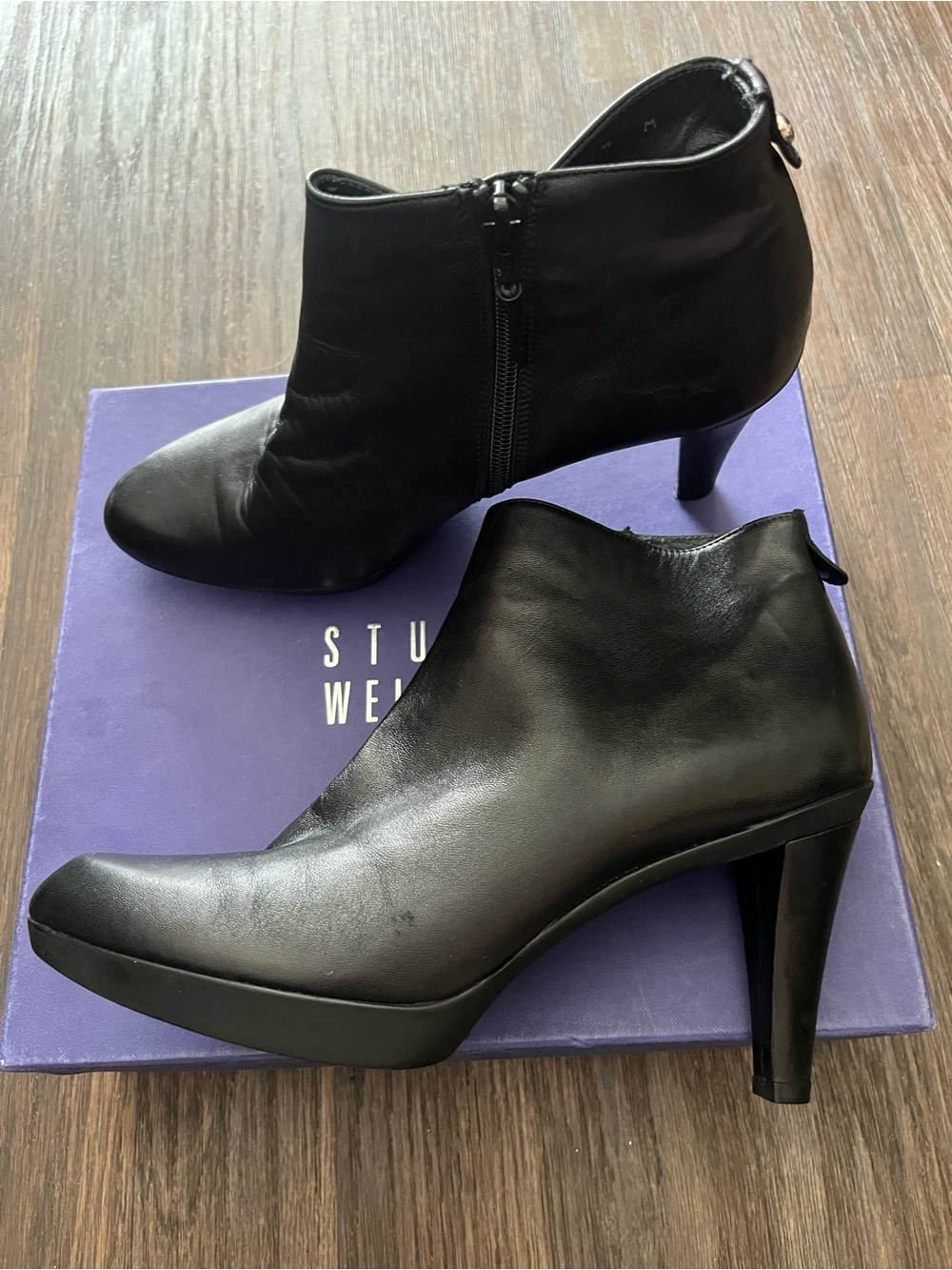 Stuart Weitzman Black Leather High-Heel Ankle Booties